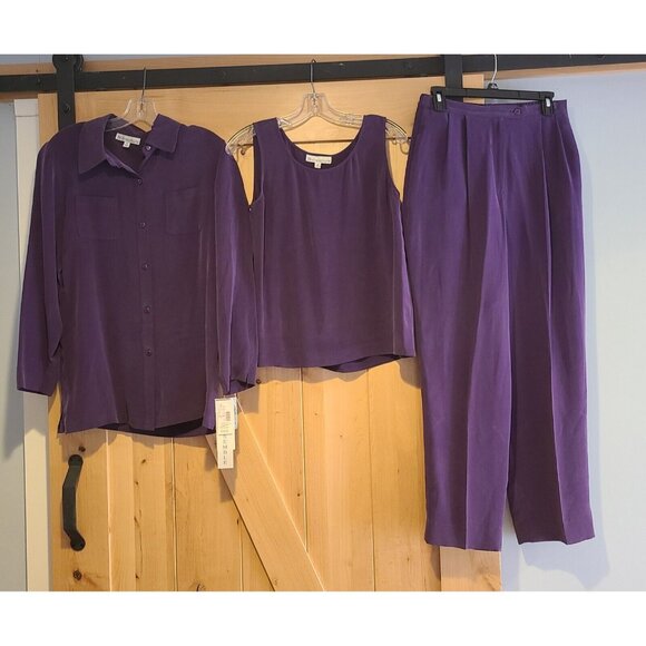 dressbarn Pants - New! Vtg DRESS BARN Sz 8 Purple Silk 3 Piece Blouse, Tank & Pant Set Pleated